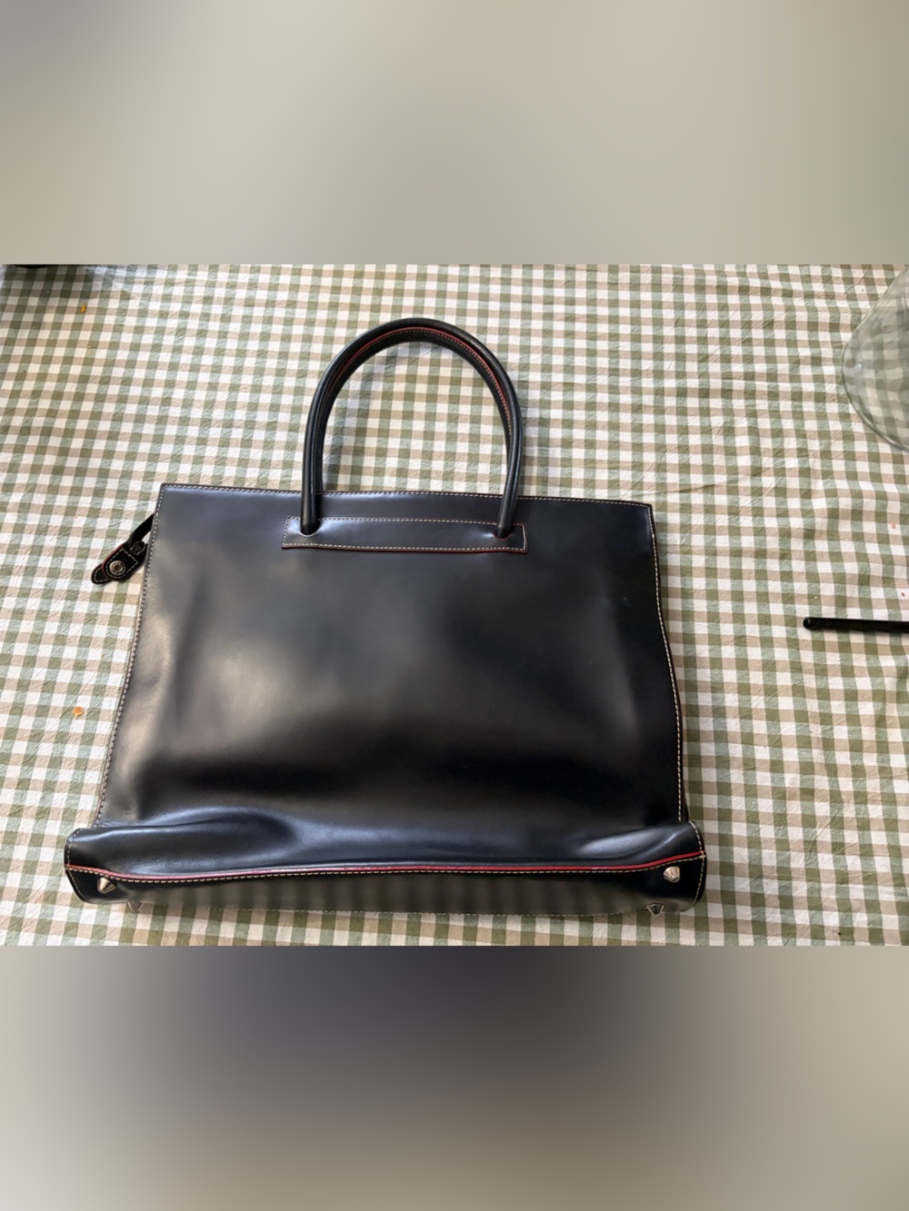 Lodis Black Leather Laptop Tote with Red Piping - Picture 1 of 9